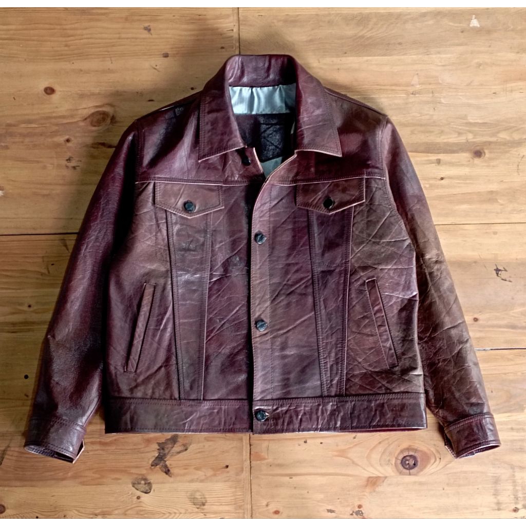 jaket kulit Trucker pria size M
