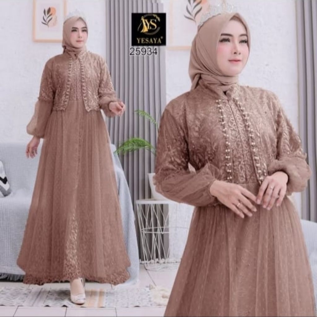 (Preloved) Dress Kondangan Brukat Tile Busui YESAYA