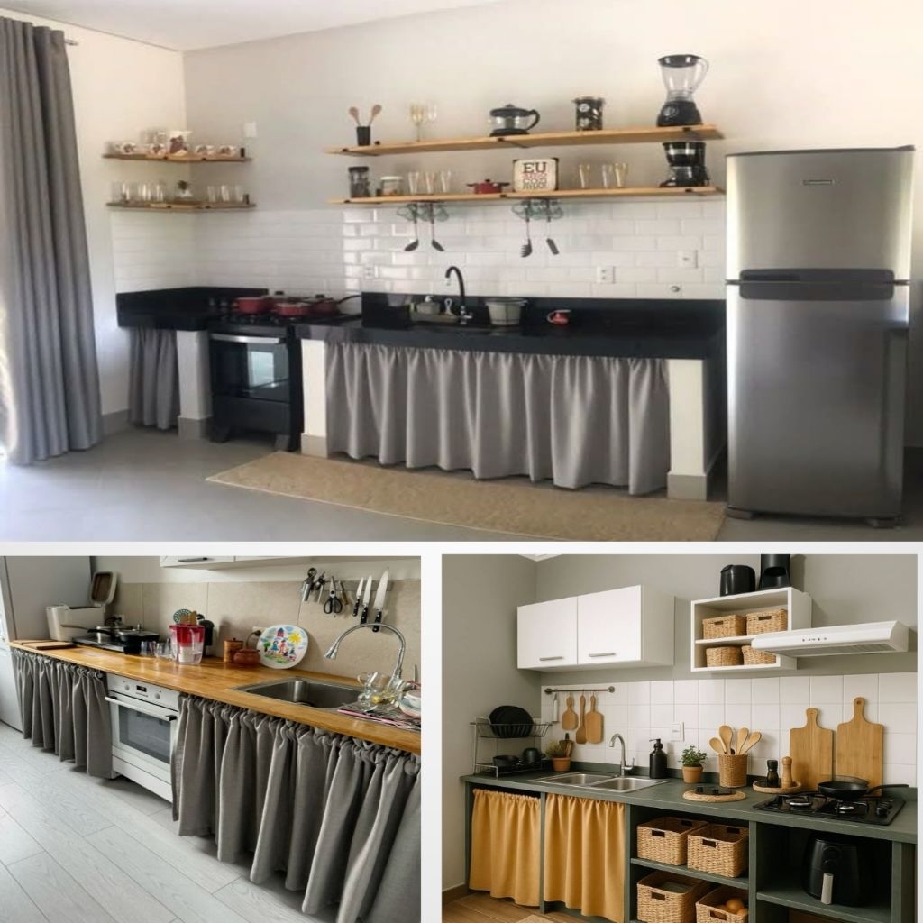 Gorden kolong dapur minimalis/ Tirai penutup bawah meja kompor wastapel Kitchen set/ Bahan katun pol