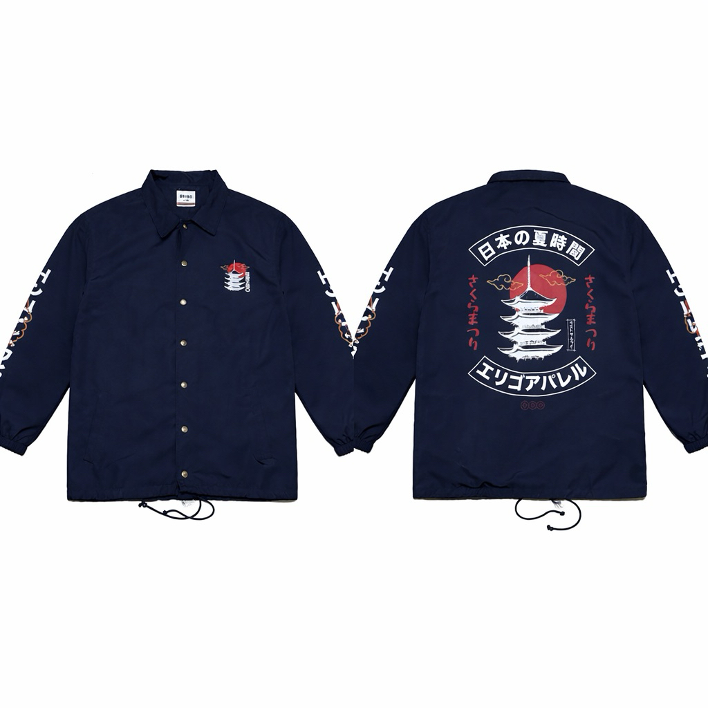 Jaket Erigo Coach Jepang Streetwear Navy Preloved Full Print Unisex XL