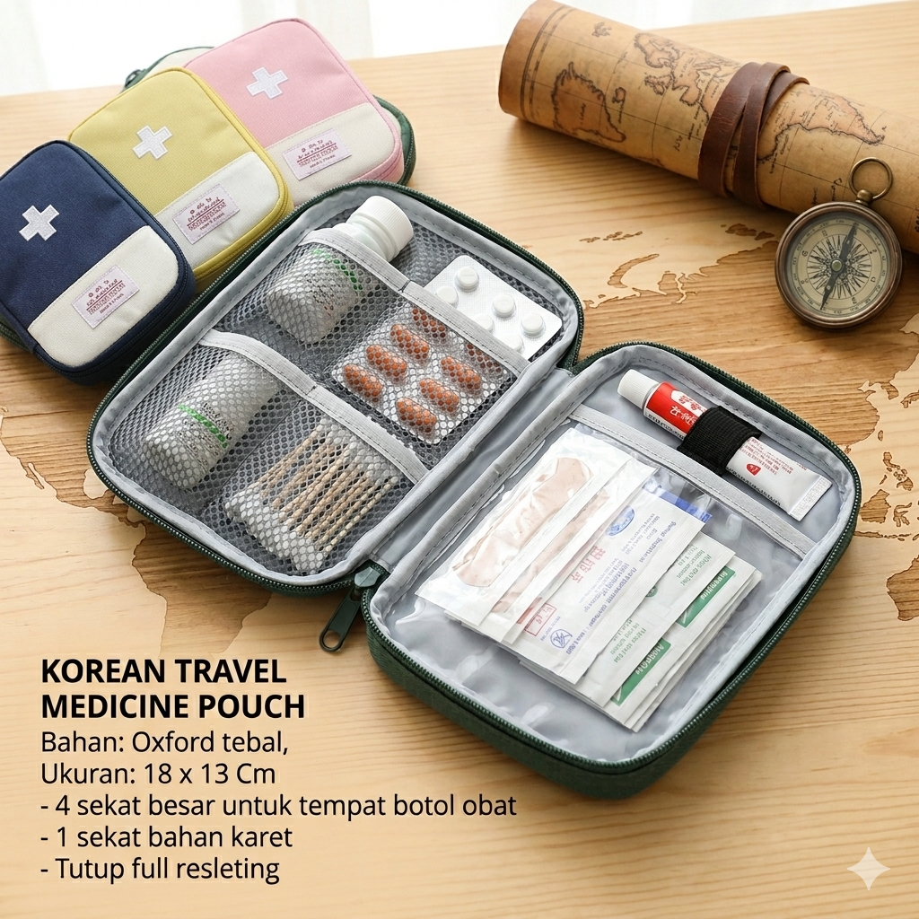 BIRU Tas P3K Mini Bentuk Persegi Tempat | Tas Obat Kecil Minimalis | Tas Obat Mini