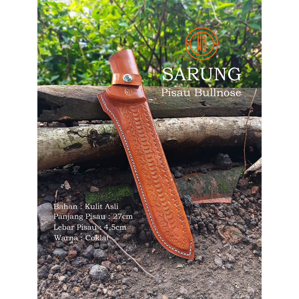 SARUNG PISAU BULLNOSE 27cm-COKLAT-KULIT ASLI