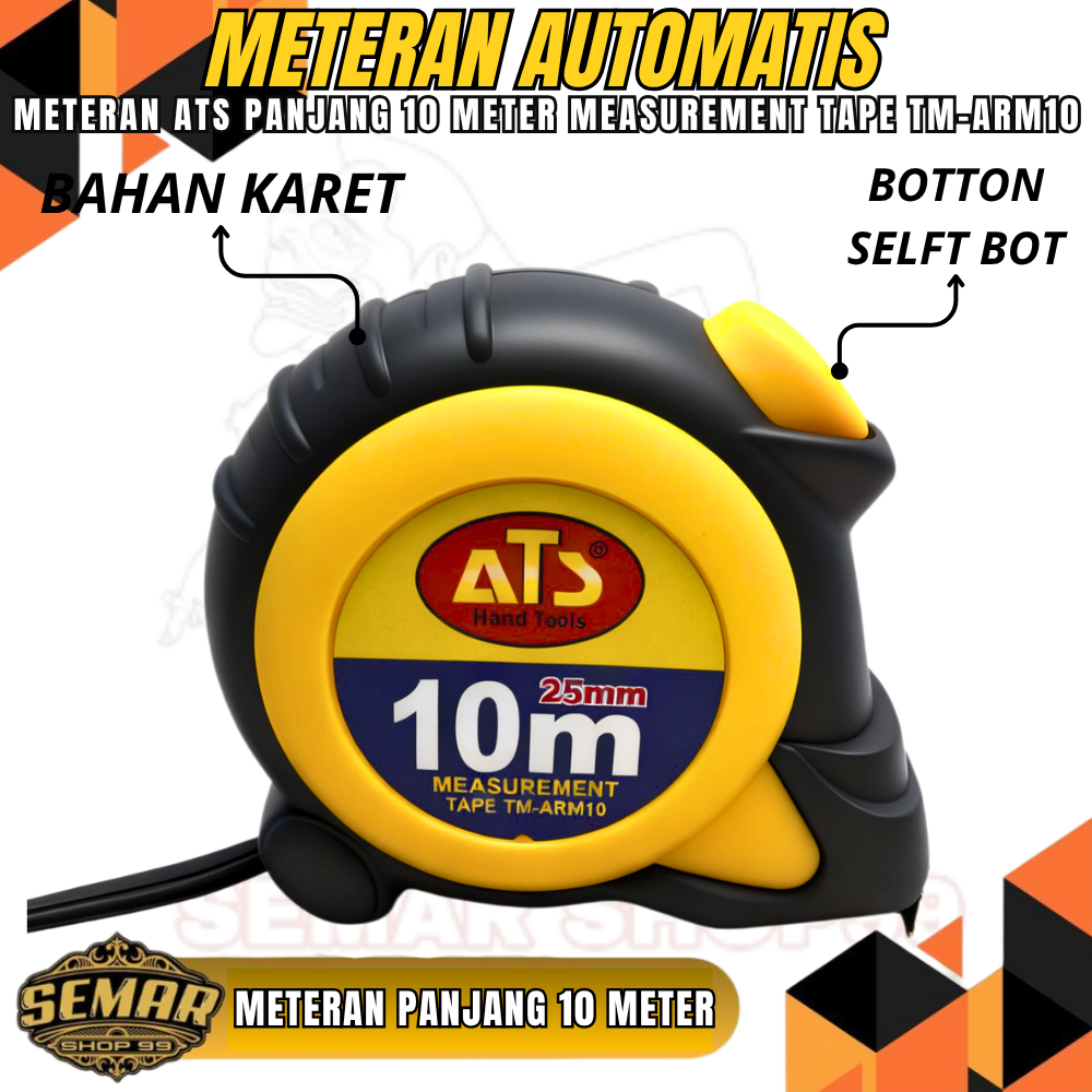 ATS METERAN 10 M AUTO LOCK / METERAN OTOMATIS LOCK 10 METER ROL KARET ERGONOMIS ATS ORIGINAL PRODUK.