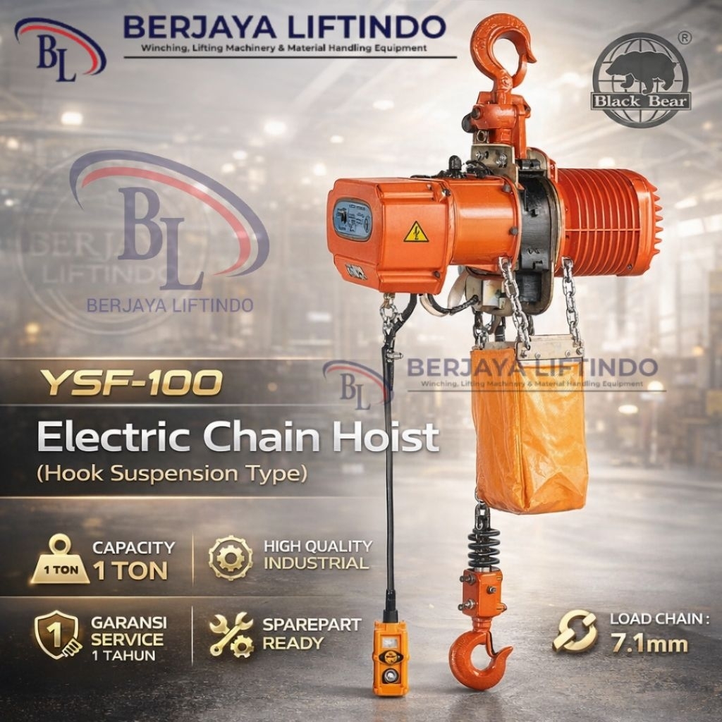 Mesin chain hoist 1 Ton x 6 meter Black Bear YSF-100 / Elektrik chain hoist 1 Ton x 6 meter Black Be