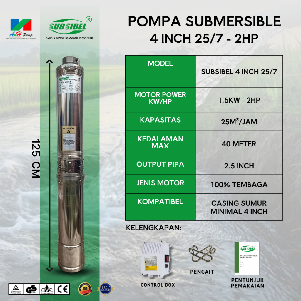 [SUBSIBEL] POMPA SUBMERSIBLE 4 INCH 25/7 2HP - ANH PUMP