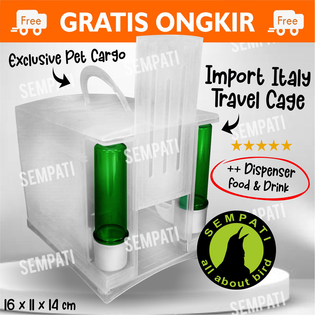 SEMPATI Sangkar Kandang Untulan Import Italy Mini Travel Box Plus Dispenser Makan Minum Hewan Kotak 
