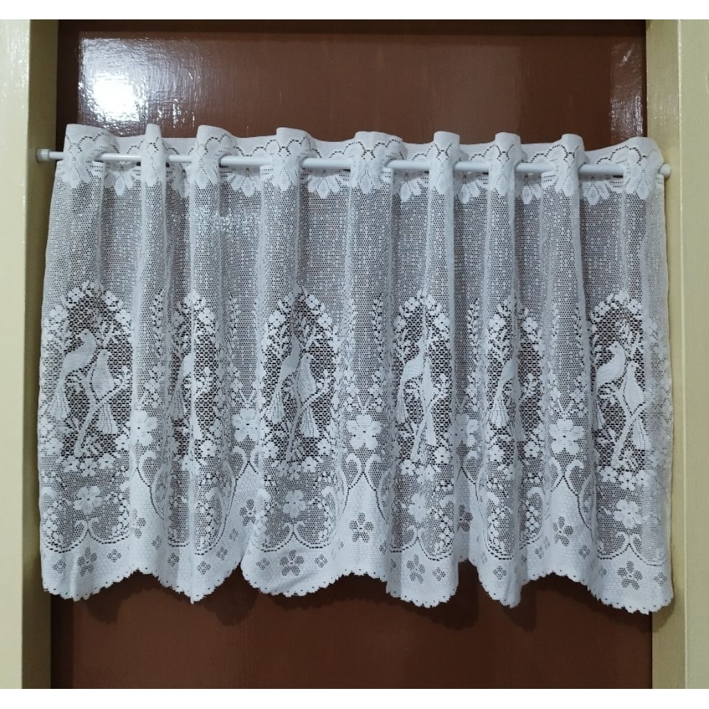 Kain vitrase poni jendela dapur tirai transparan motif klasik eropa panjang