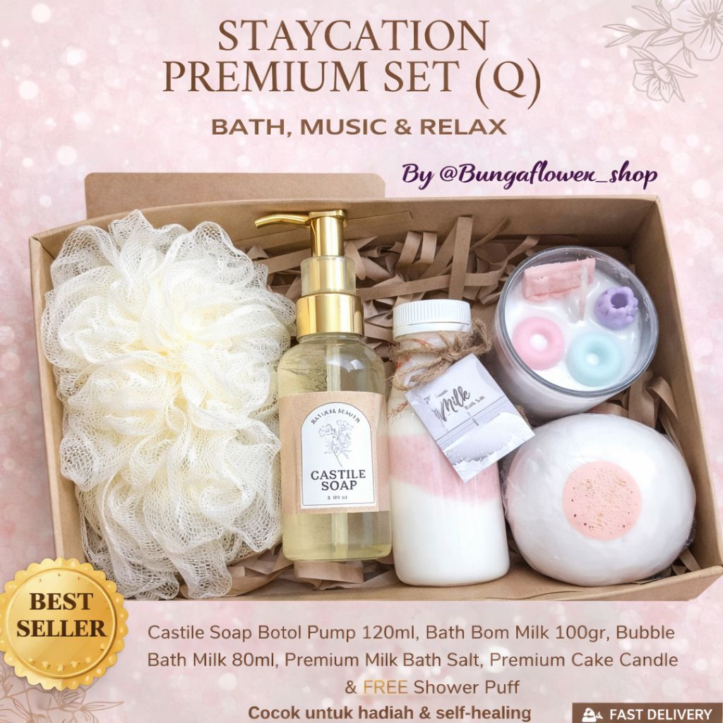Set Hampers STAYCATION / HONEYMOON MANDI SUSU / Premium Milk Bath / Milky Bath Salt / Bath Bom Milk 