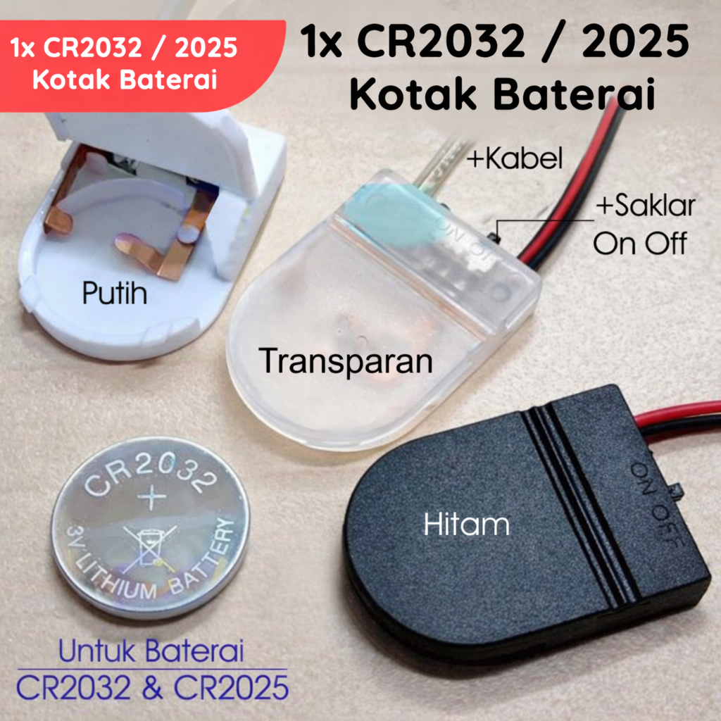 CR2032 CR2025 Battery Holder Case Kotak Tempat Baterai Batre Kancing Coin Koin 1x 2x 1 2 Slot 3V 6V 