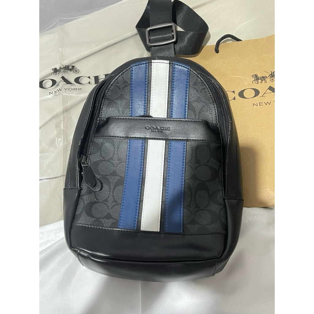 COACH Signature Black & Blue Sling Bag