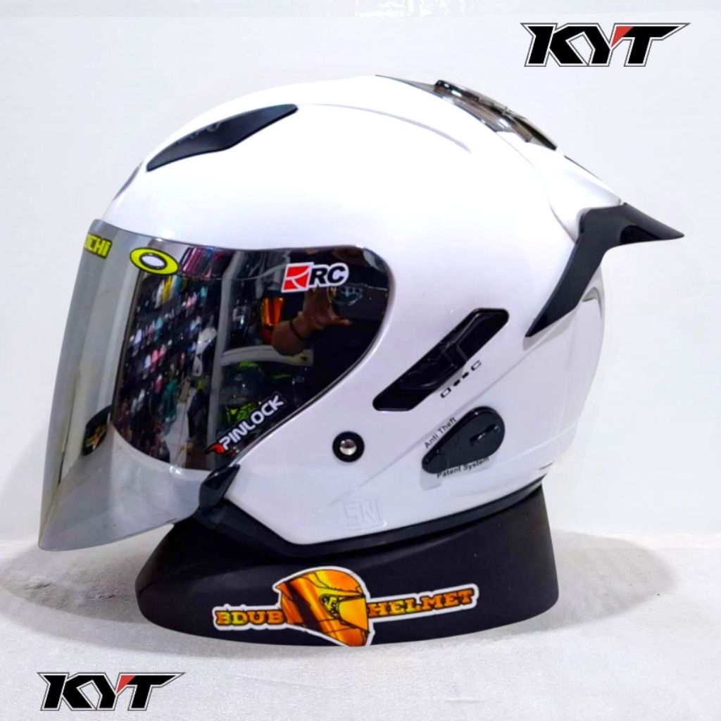 Helm KYT Galaxy flat R White paket ganteng original KYT