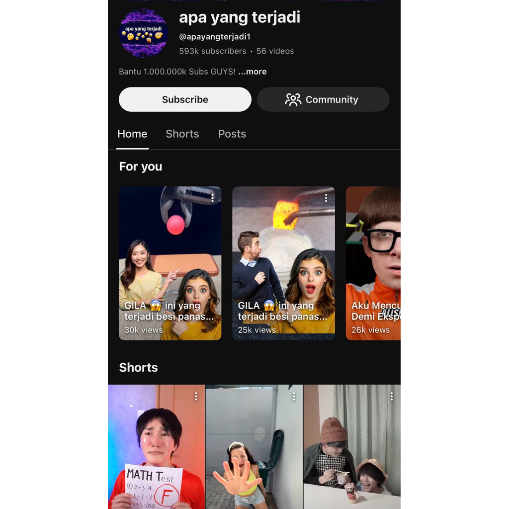 Channel Youtube 600K Subscribers Not monetize Powerful Short content (sedang req monet)