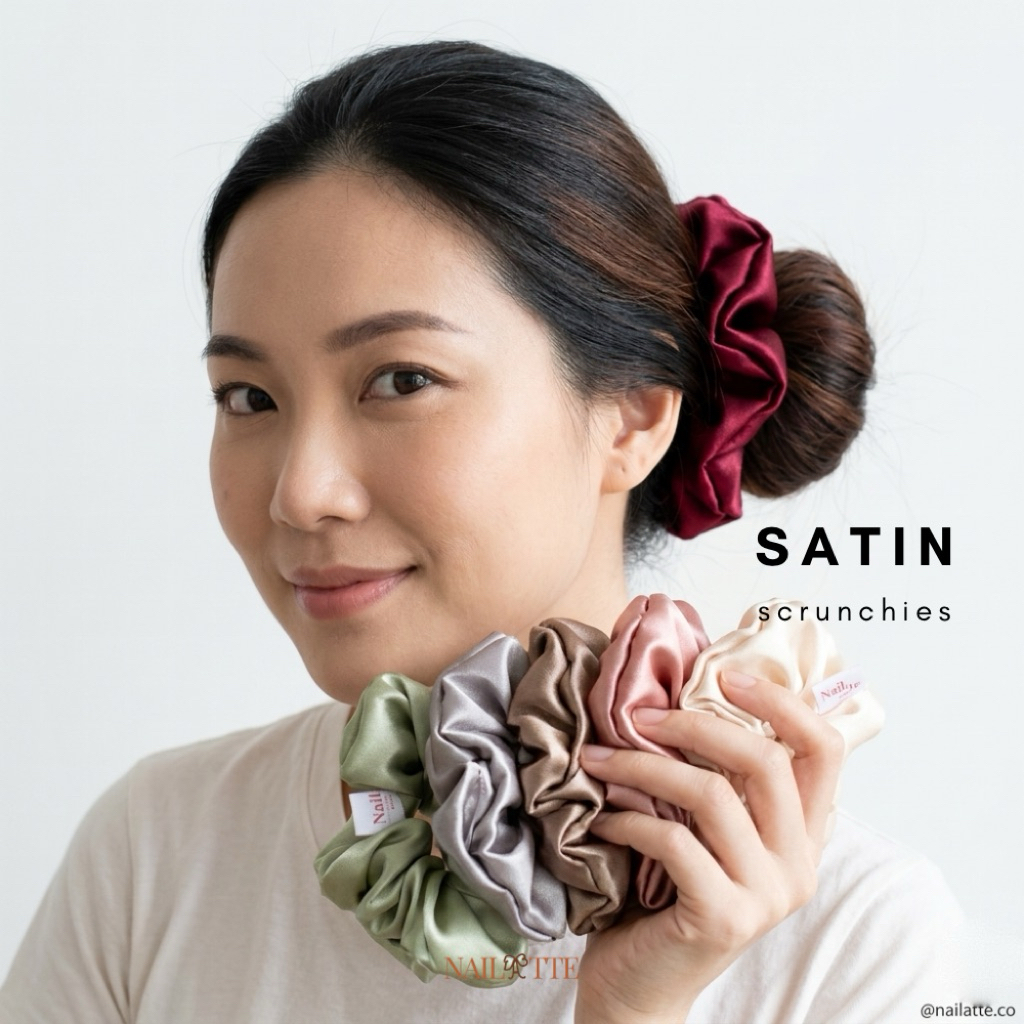 Ikat rambut scrunchie korea ikat rambut jumbo hijab bahan satin silk kunciran ikat rambut korea scru