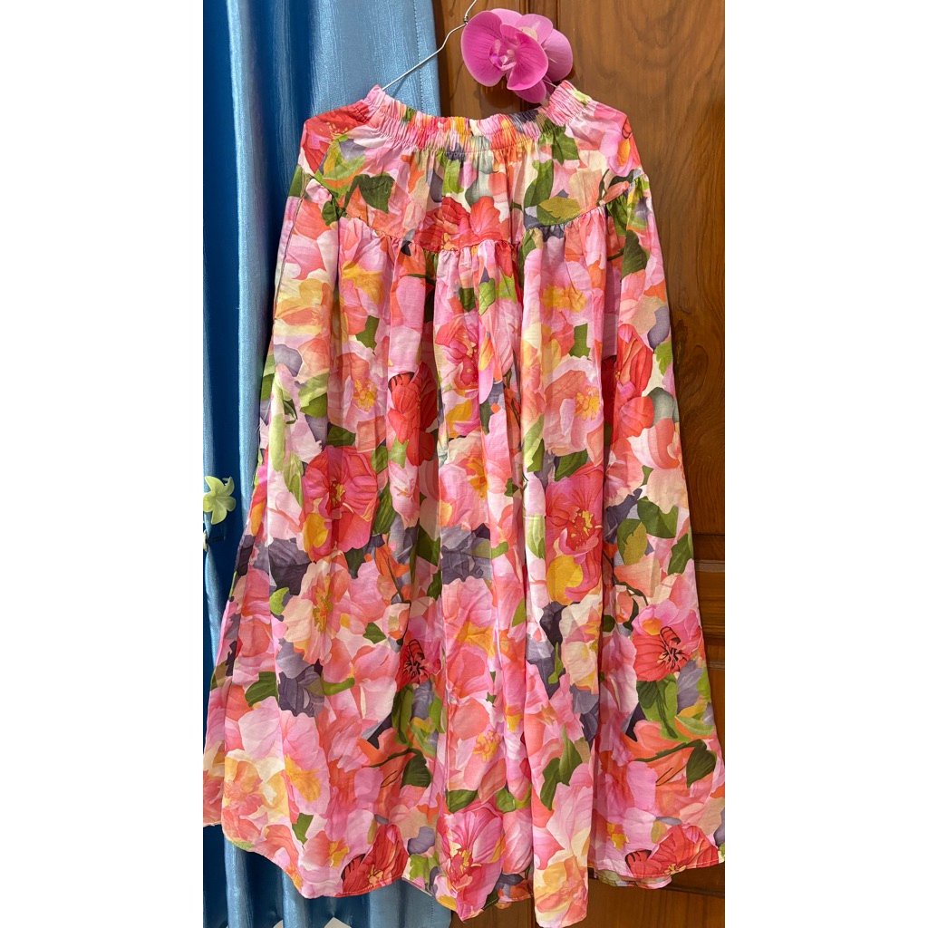 Rok Floral Motif Bunga Bahan Rayon Premium Bawahan Wanita Adem Jatuh Flowy Panjang Motif Bunga