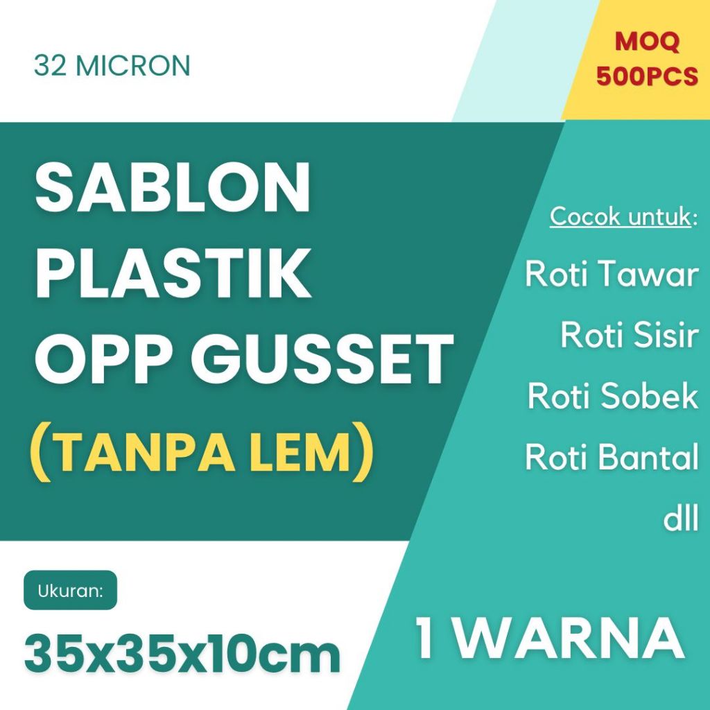 35x35 | Sablon Cetak Plastik OPP Gusset Tanpa Lem Roti Tawar Sobek Bantal Brioche Loaf Sisir