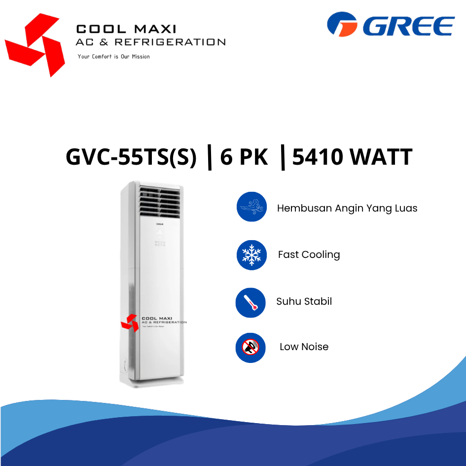AC Floor Standing Gree 6 PK GVC-55 TS(S) AC Berdiri Ruangan Besar Powerful Heavy Duty