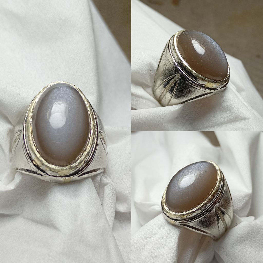 Batu cincin natural moonstone duri bulan hitam Cc51