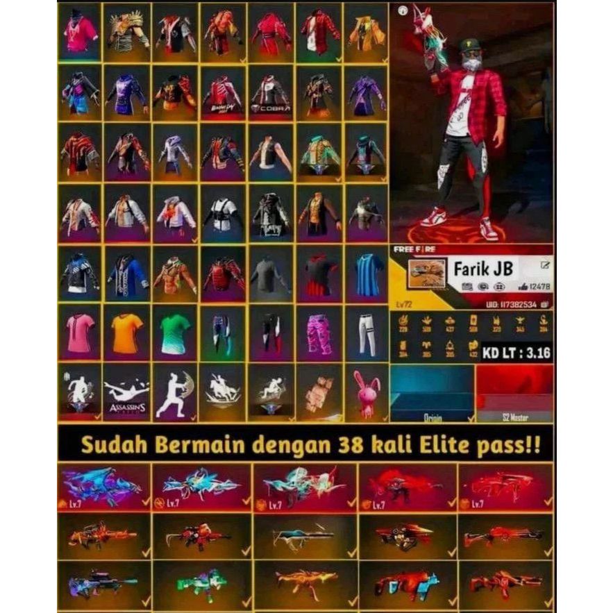 CEK DESKRIPSI =====) Pc gaming garena freefire sultanAKUN FF Sultan-Level Tinggi,Skin Langkap,ready 