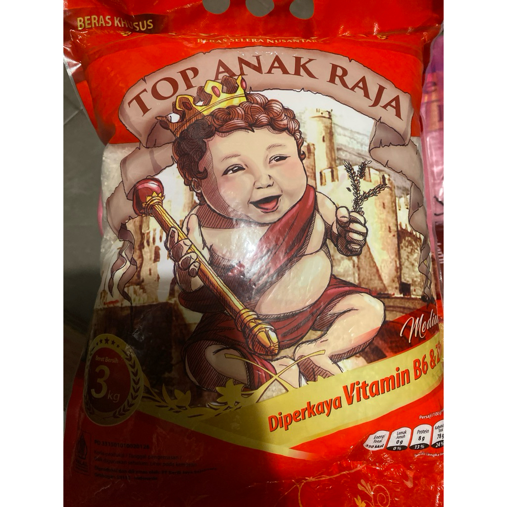 Beras 3 Kg Top Anak Raja Pulen Vit B6 & Zinc