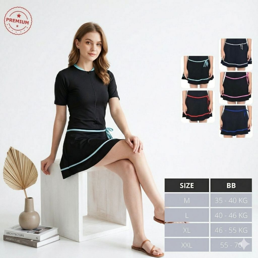 Baju Renang Wanita/Baju renang Diving Rok Polos Tangan pendek renang celana pendek rok perempuan
