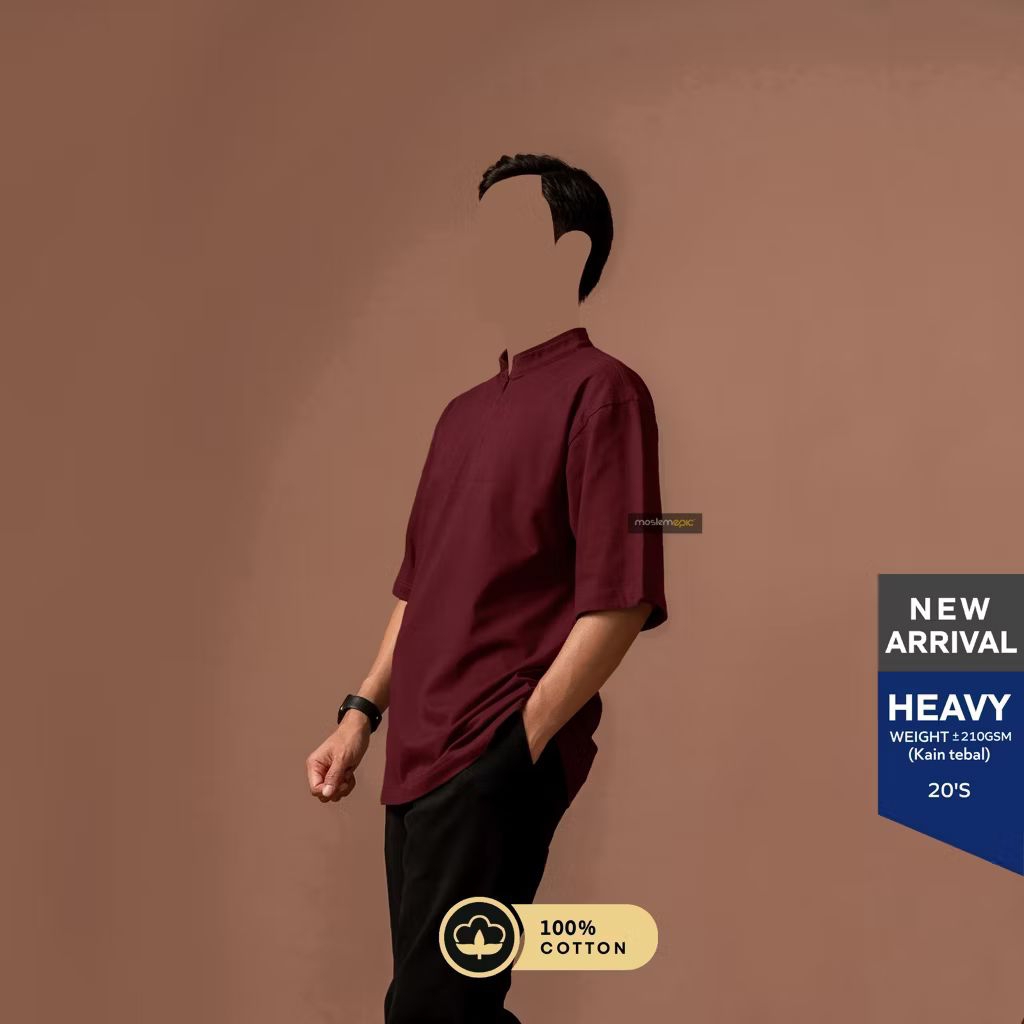 Kurta Thalha Maroon XL / Oversized Zip Tee Maroon / Kurta Kaos Maroon by Moslemepic