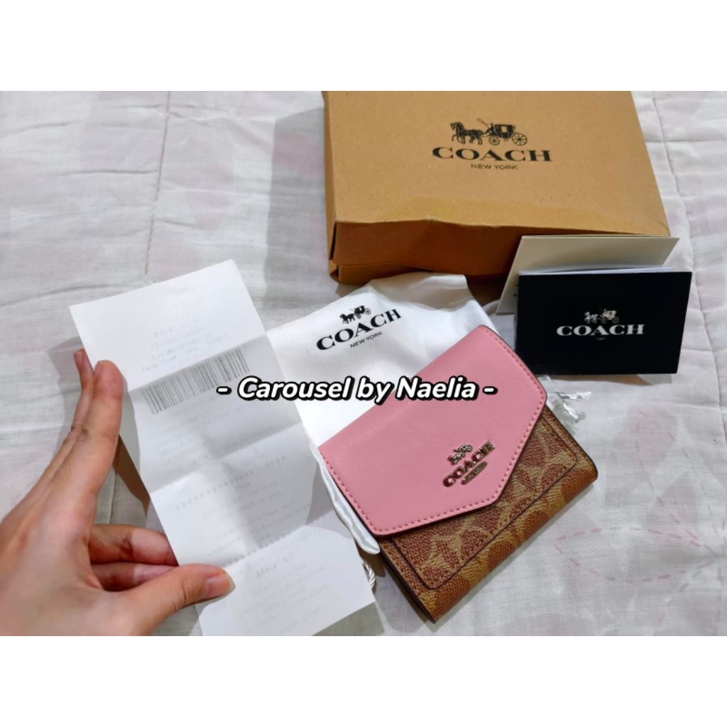 Dompet Ori FO Coach Small Wallet in Colorbox Signature Canvas Blossom