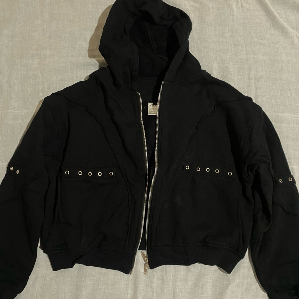 y2k street wear homeshine #hmsn hoodie double zipper black