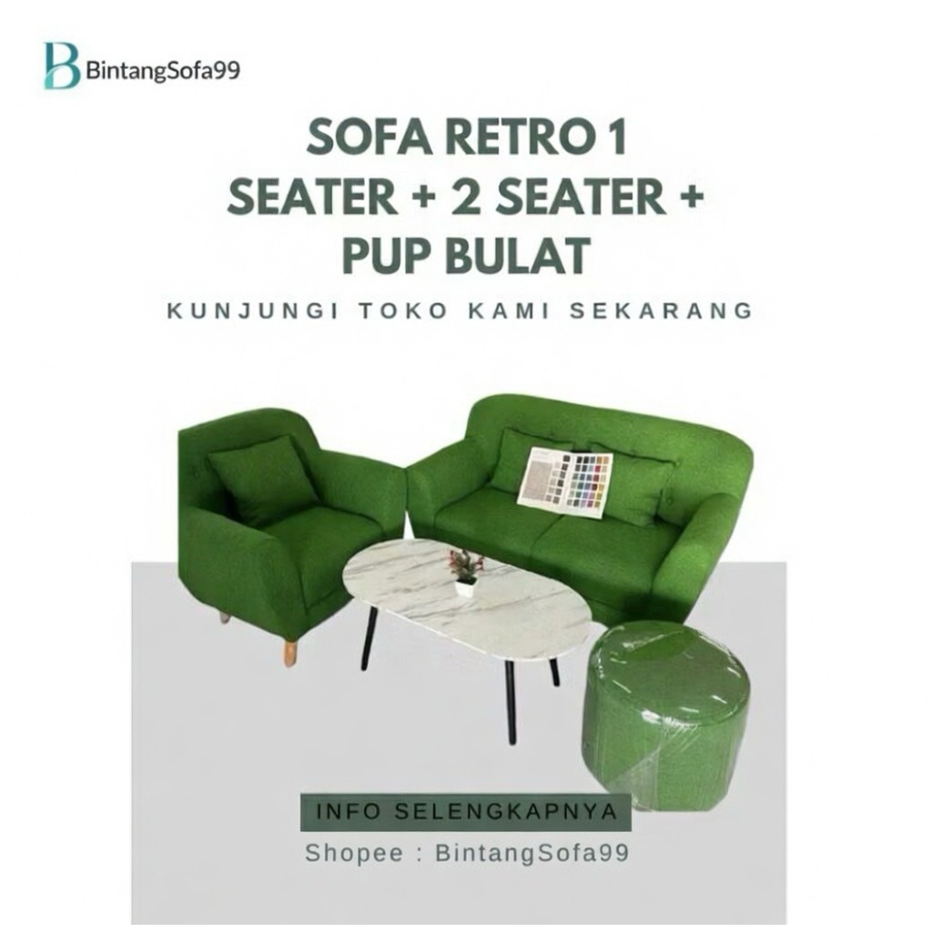 Sofa Retro 1 Seater + 2 Seater + Puff Bulat
