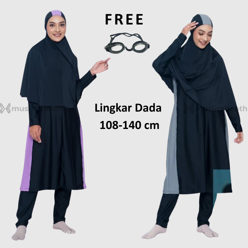 (LD 108-140 cm) FREE KACAMATA RENANG Sulbi  Baju Renang Muslimah Panjang Syar'i Baju Renang Wanita D