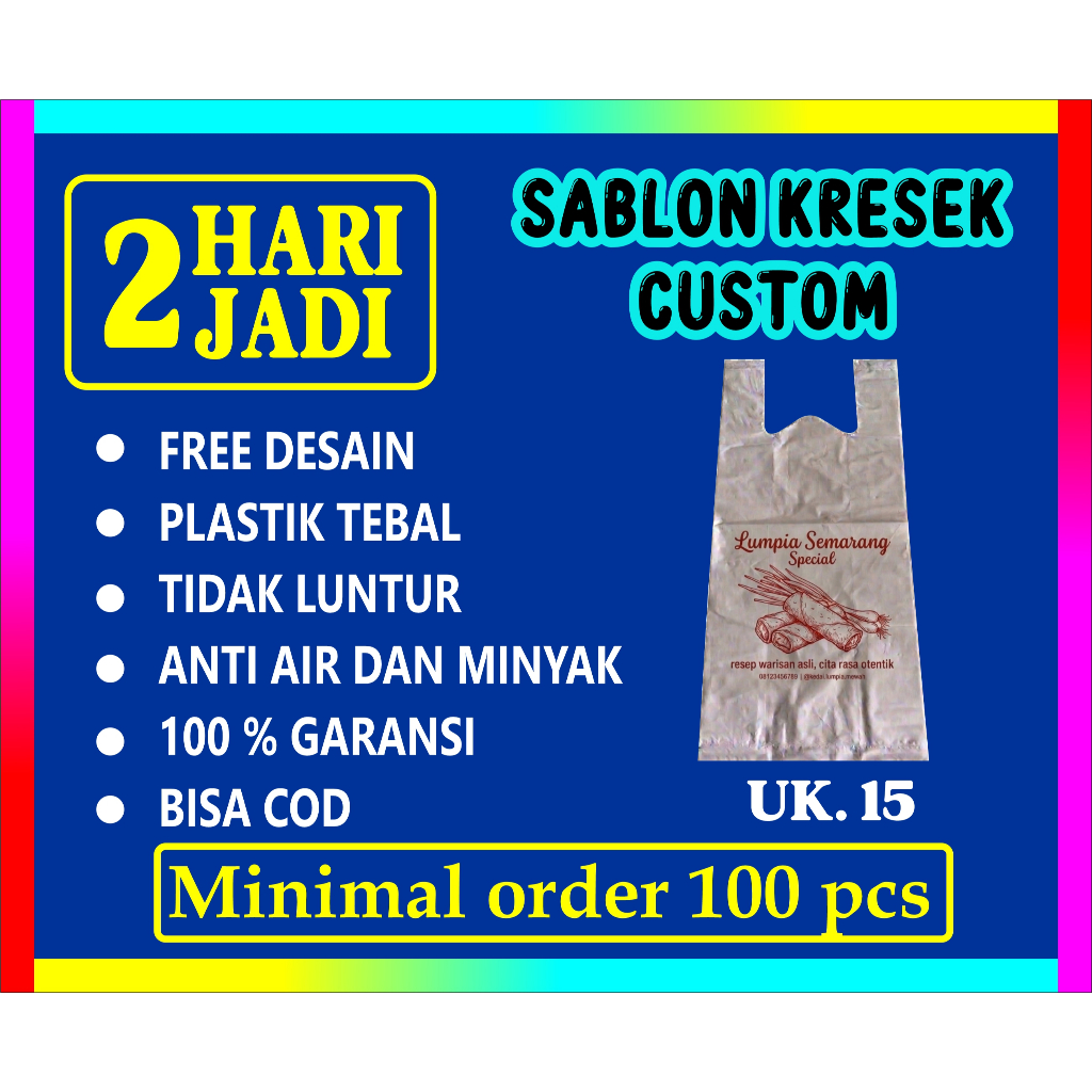 SABLON KANTONG PLASTIK KRESEK UKURAN 15 X 34, CUSTOM SABLON KRESEK