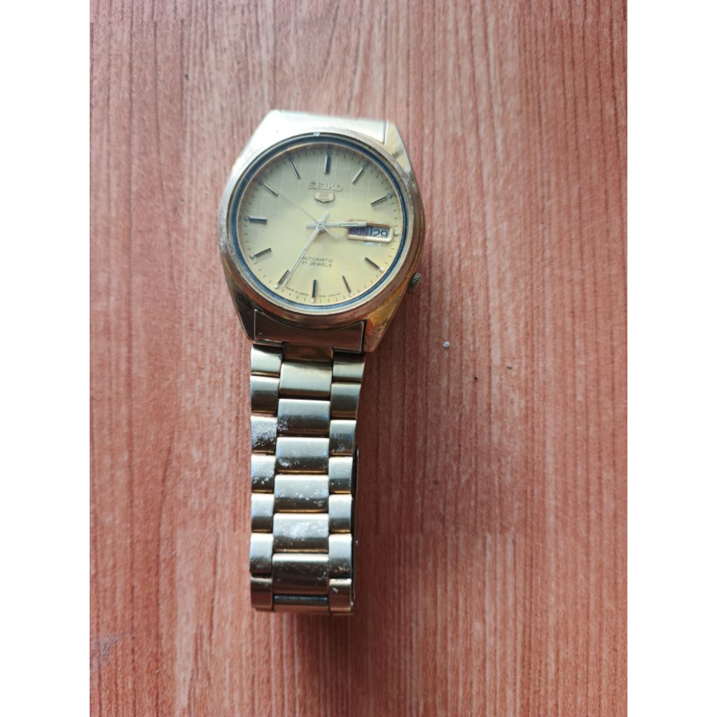 jam tangan jadul seiko 5 warna gold antiq