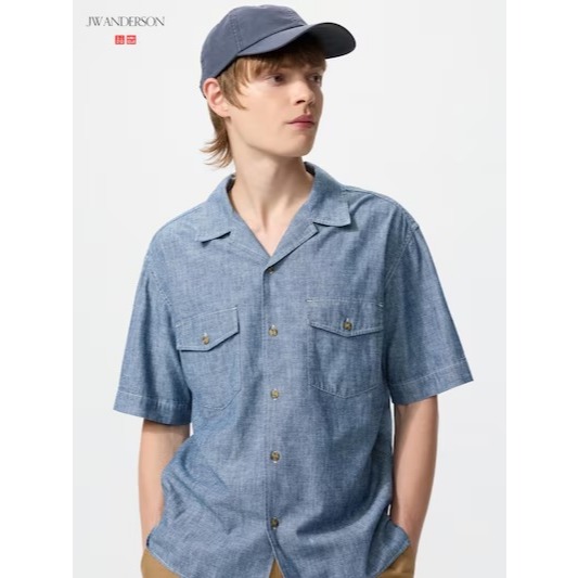 SALE Men Women JWA x UNIQLO Kemeja Chambray Oversize Lengan Pendek Pria Wanita Unisex Denim UNIQLO J
