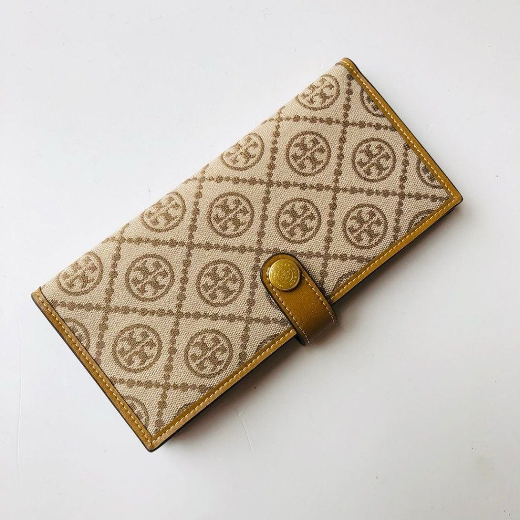 Tebe T Monogram Zip Slim Wallet - Hazelnut