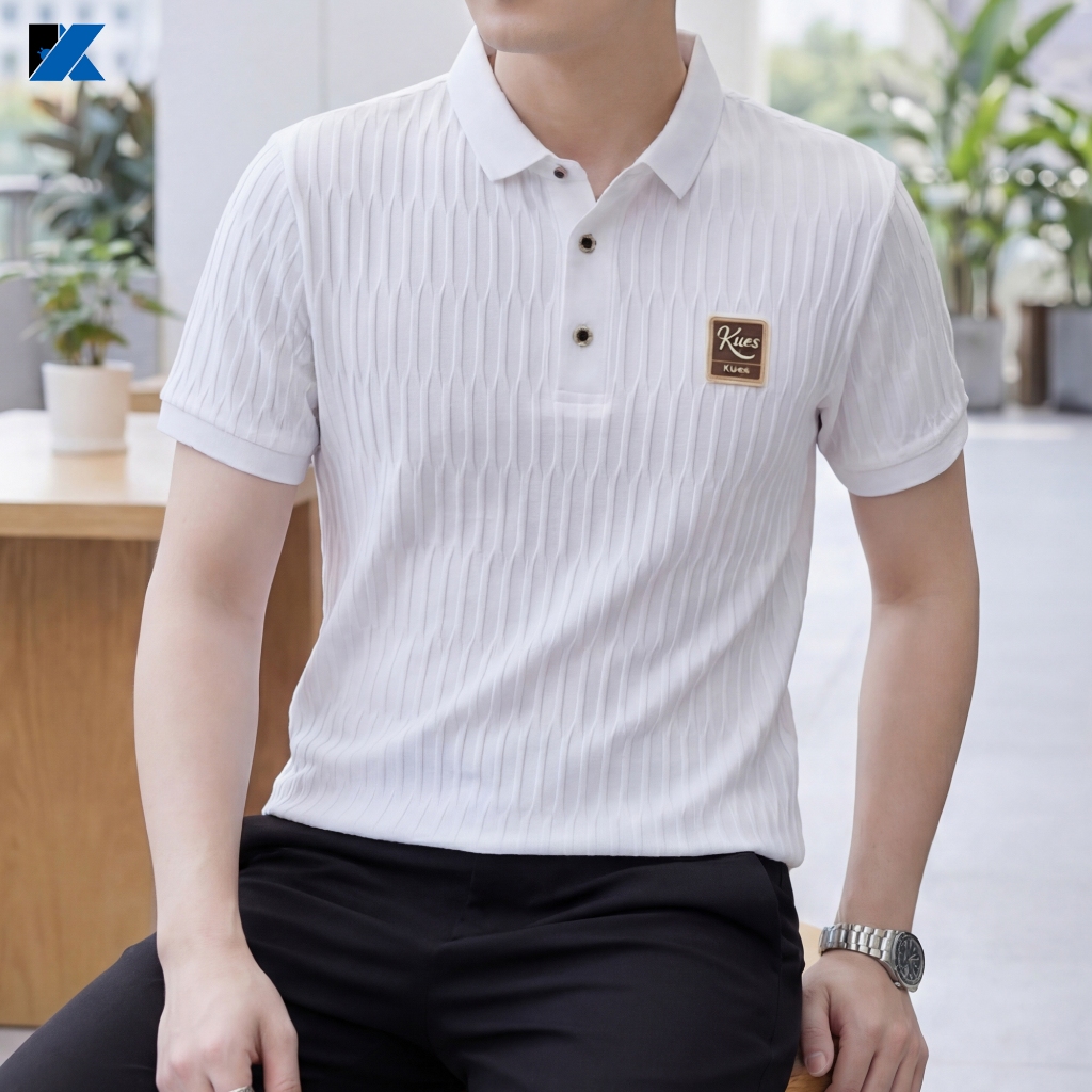 Kilas.shop Kaos Polo Pria Putih Kues Lengan Pendek Motif Garis Polos Dengan Logo Kancing Depan/hitam