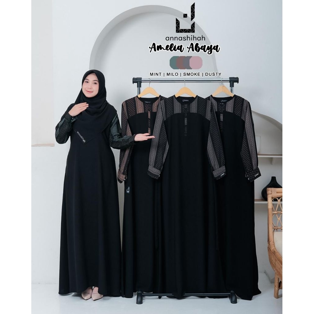 (Langsung kirim) Amelia Abaya Jetblack kombinasi motif| Gamis Abaya Jetblack daily remaja simple| Ab