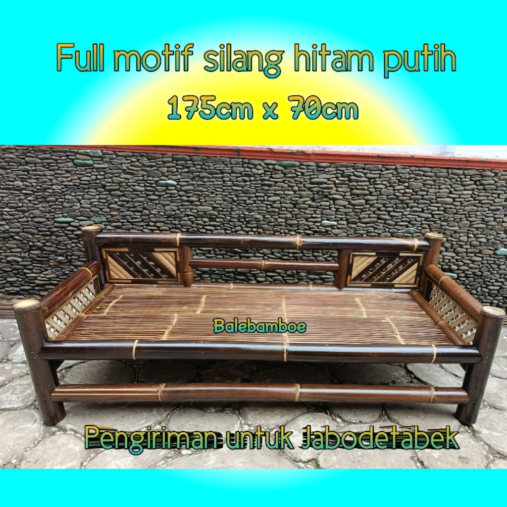 Bale bambu hitam full motif silang 175 x 70