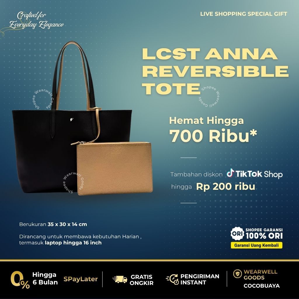 LCST Anna Reversible Tote Bag — With Pouch Original