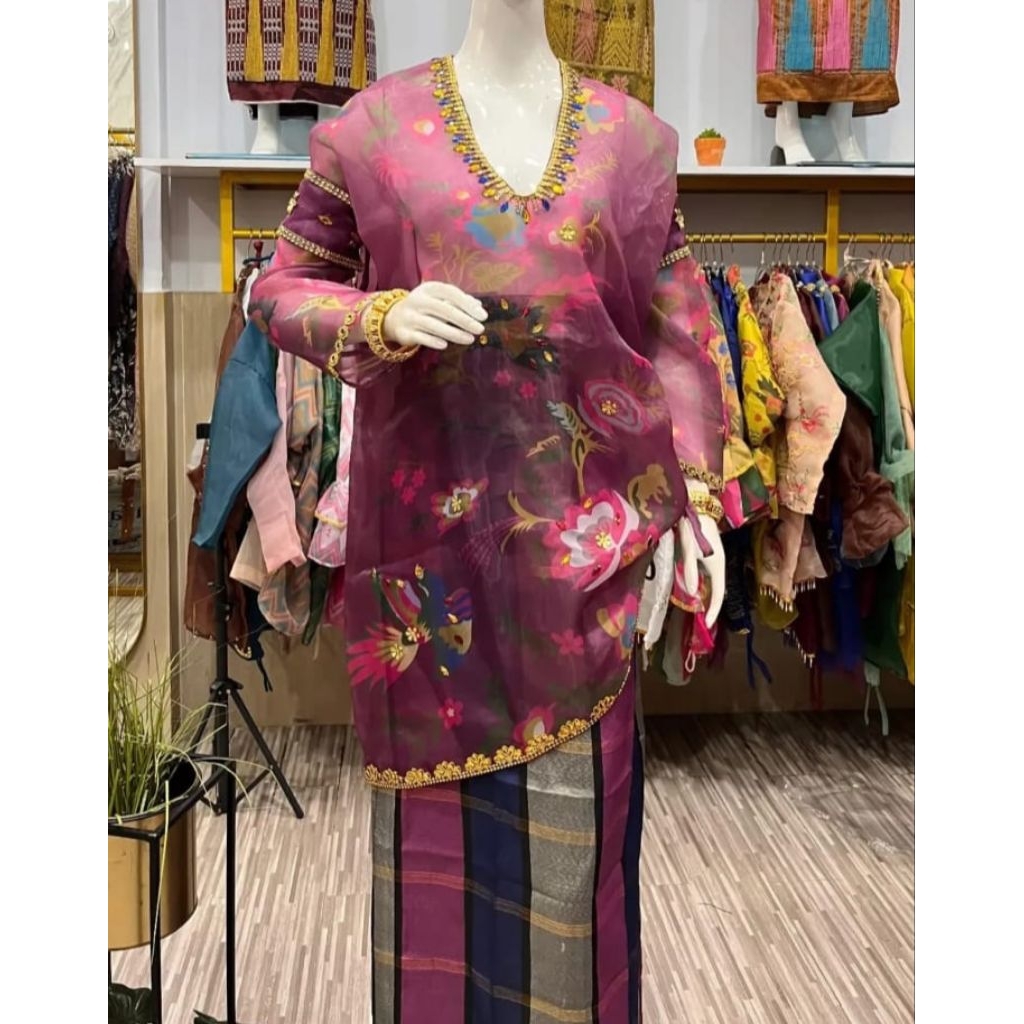 baju bodo organza burgundy