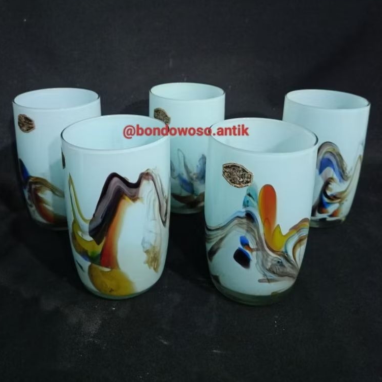 GELAS KACA LAWAS BIRU SUSU PANCA WARNA (1 pcs)