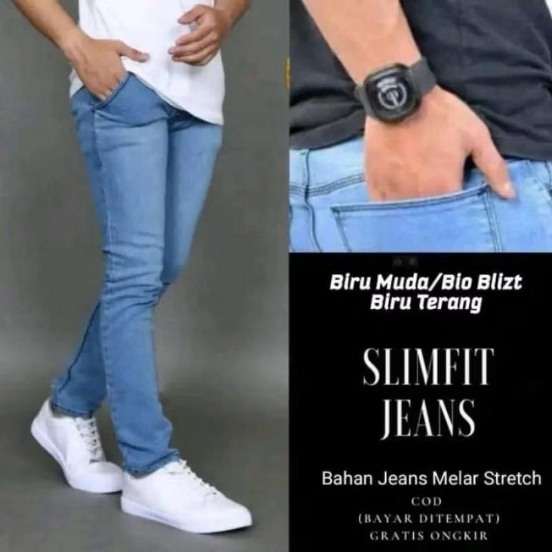 PREMIUM - Celana Jeans Pria Denim Pensil Cowok Hitam Celana Jeans Panjang Pria Slim Fit Premium