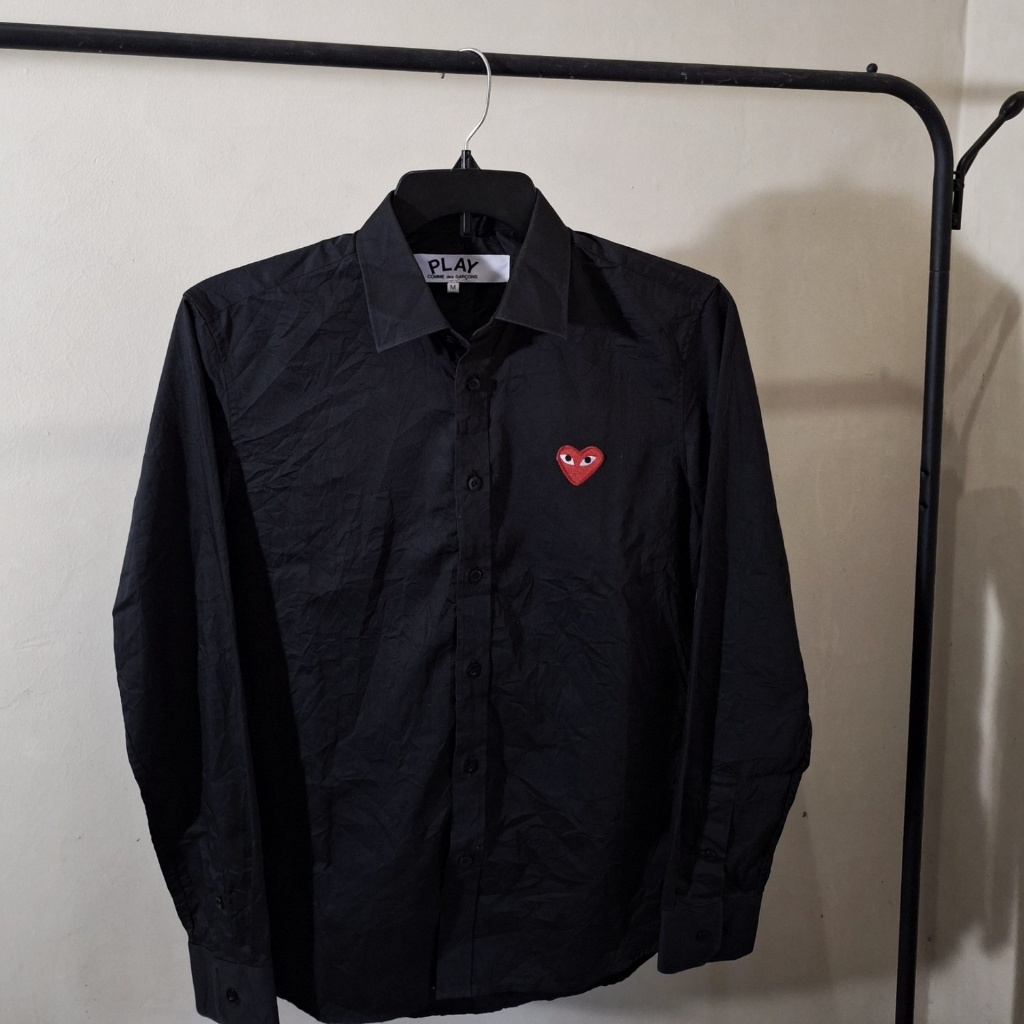Kemeja CDG Play Hitam Pria Wanita Cotton Second Original