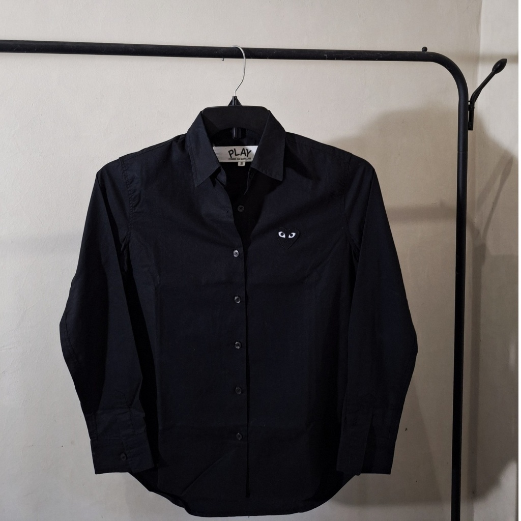 Kemeja Shirt CDG Black in Black Play Pria Wanita Cotton Second Original