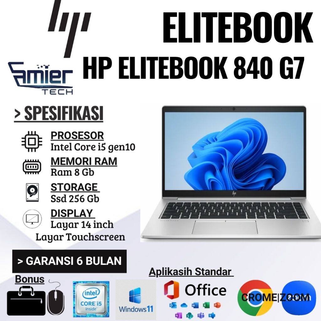 HP ELITEBOOK 840 G7 I5 GEN10 |RAM 8GB |SSD 256GB |MULUS BERGARANSI