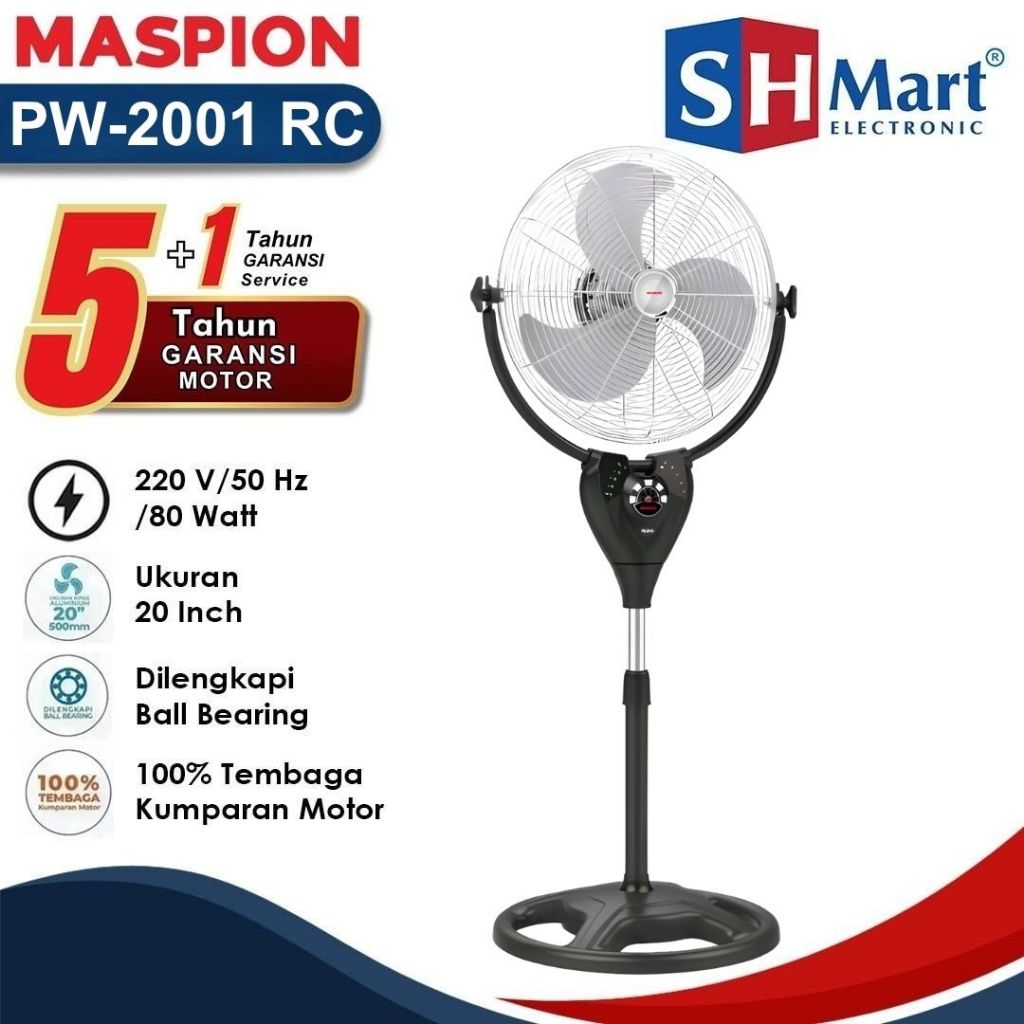 Kipas Angin Berdiri Maspion PW-2001 RC Remote Turbo Regency / PW2001RC / Kipas Besi PW 2001 (MEDAN)