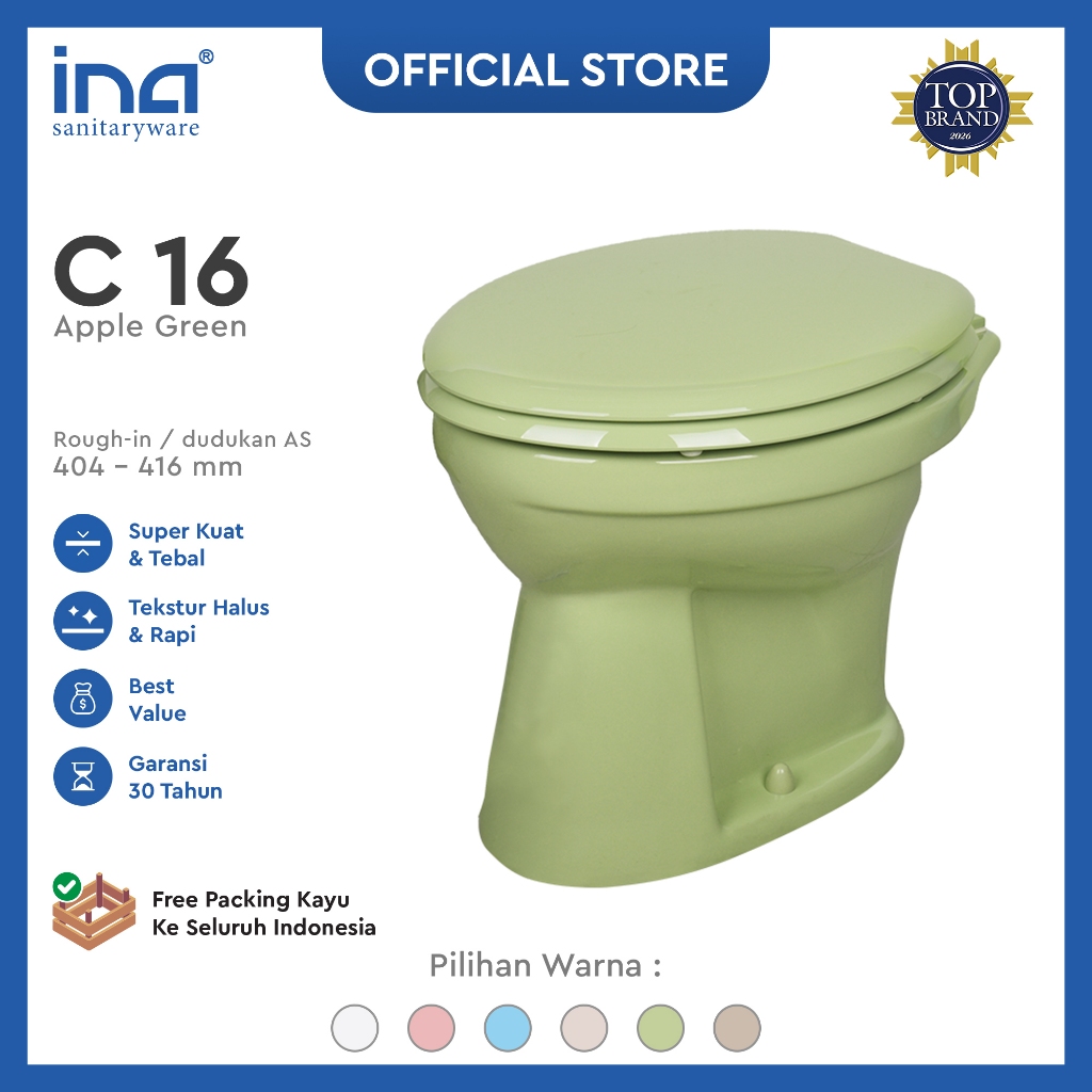 INA Closet C-16 (Warna Apple Green) | Kloset Duduk Siram | Kloset Duduk Tanpa Tangki | Kloset Duduk