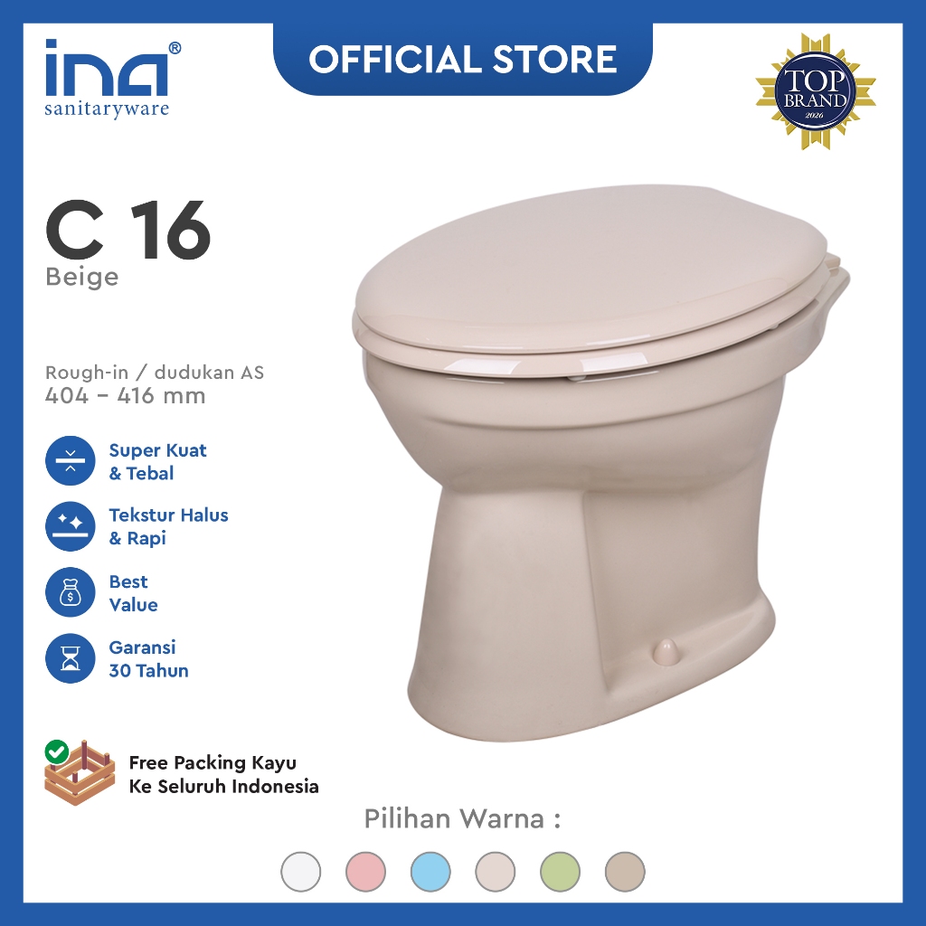 INA Closet C-16 (Warna Beige) | Kloset Duduk Siram | Kloset Duduk Tanpa Tangki | Kloset Duduk