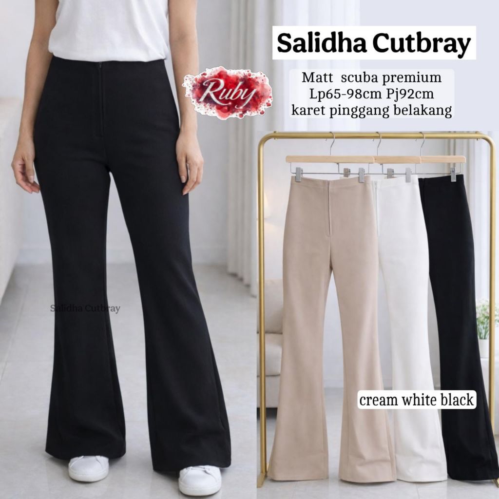 SALIDHA CELANA CUTBRAY WANITA BAHAN SCUBA PREMIUM KARET PINGGANG BELAKANG