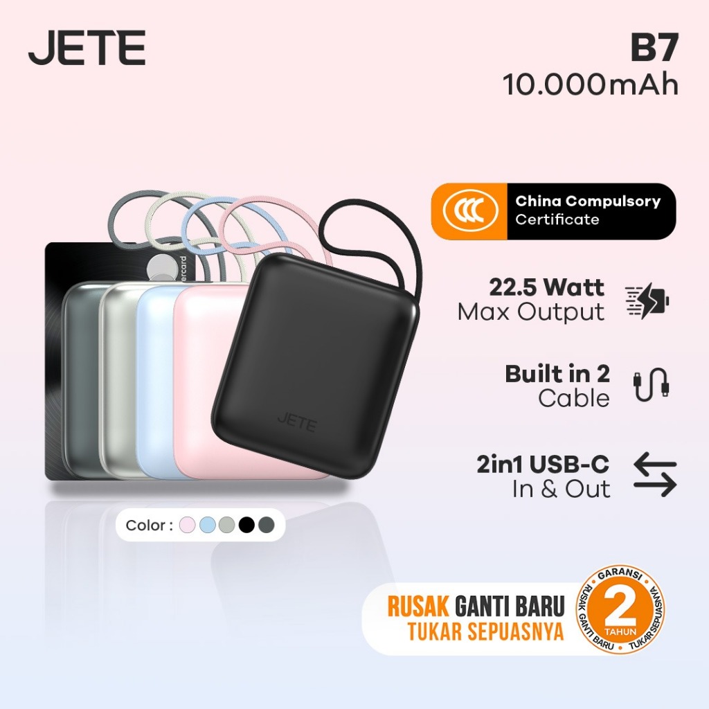 [ Sertifikat CCC ]JETE B7 Powerbank 10000mAh 22.5W Fast Charging with LED Display Dual Cable USB C L