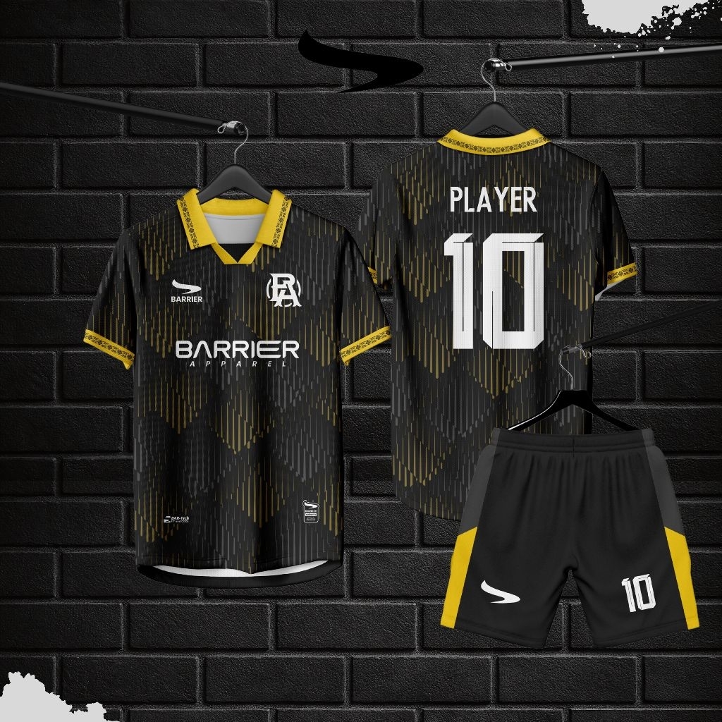 Jersey Custom Full Print Anti UV // Sepakbola // Futsal // Jersey Hitam Kuning