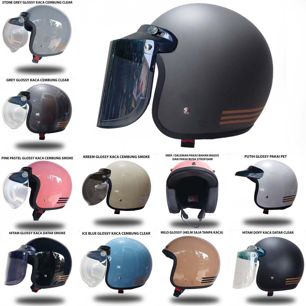 Helm BOGO GARIS 3 classic Retro classic cewe cowo bagus murah SNI